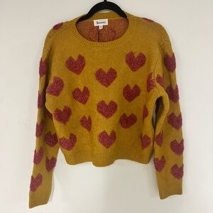 &Merci gold and pink heart sweater size medium